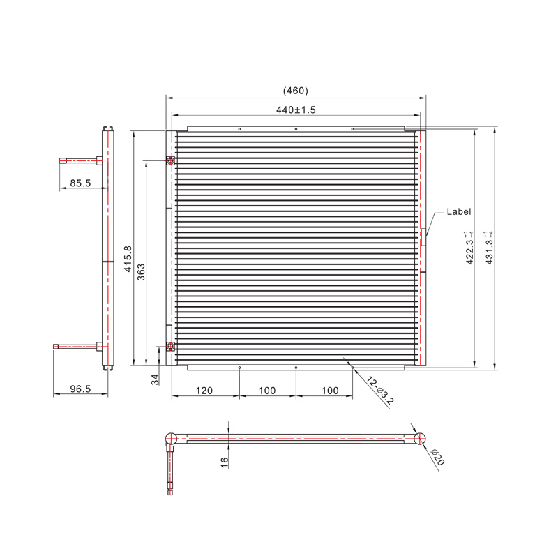 কুলারের জন্য SC-1200 460*431.3mm মাইক্রোচ্যানেল টিউব কন্ডেন্সার কয়েল হিট এক্সচেঞ্জার